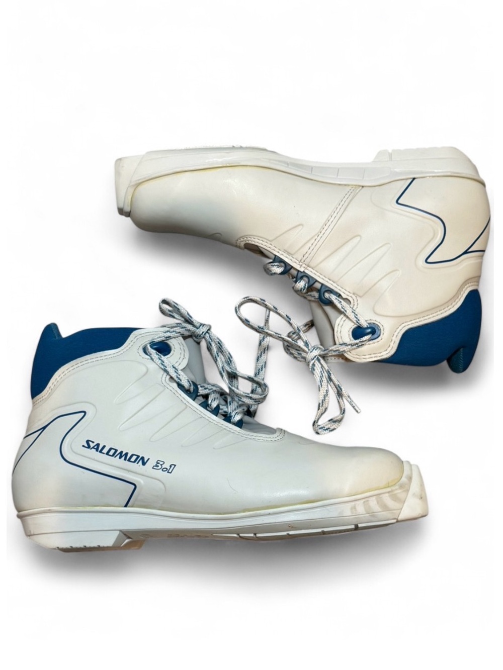 Vintage Salomon 3.1 SNS Profil Cross Country Nordic Ski Boots White Blue EU 38